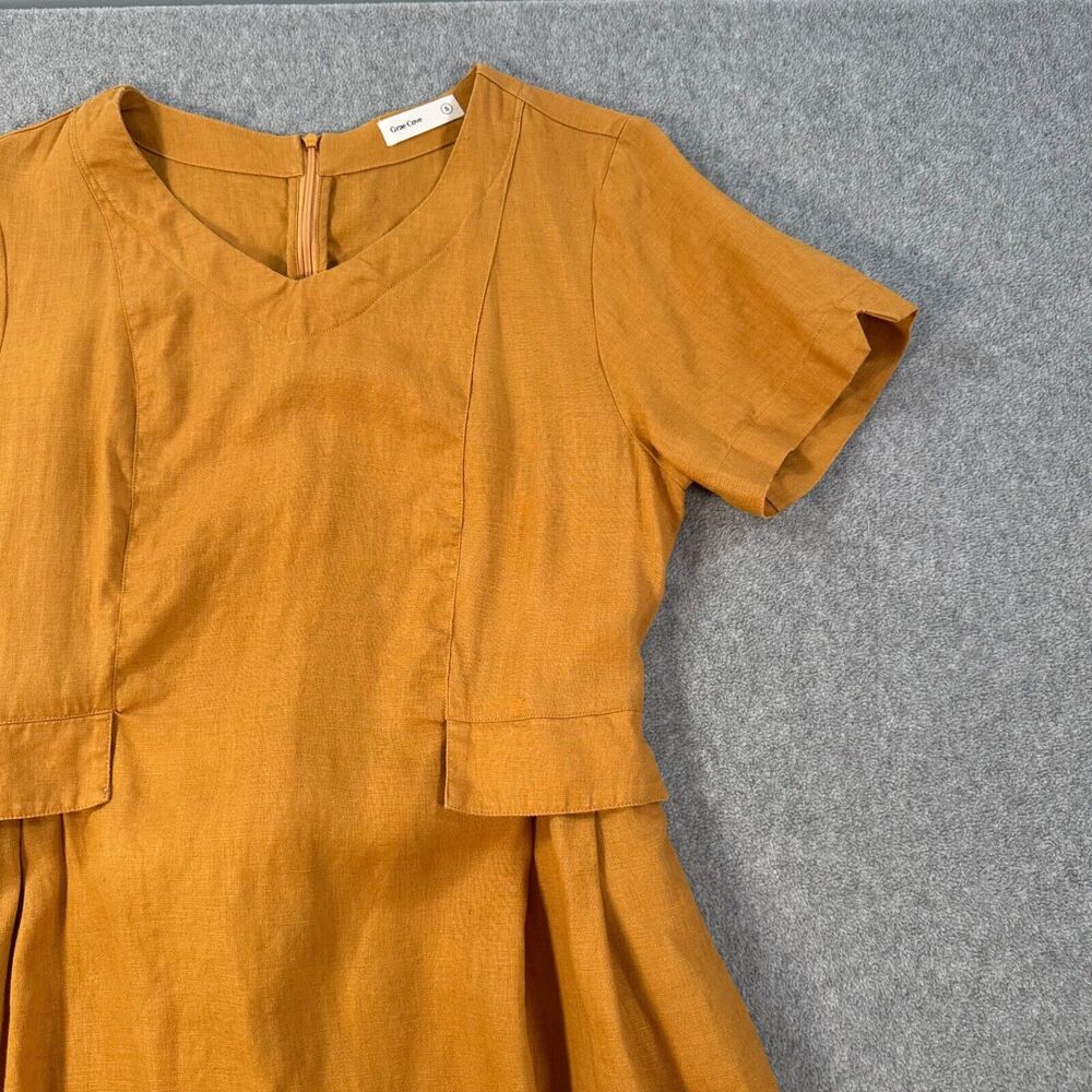 Grae Cove Short Sleeve Dress Women's Small Linen Laganlook Golden Faux Pockets - Picture 2 of 10